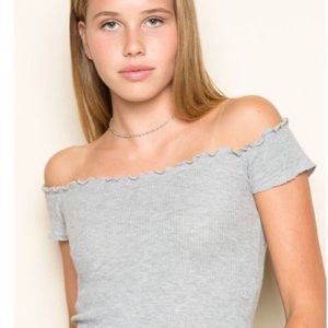 Grey brandy Melville off the shoulder crop top